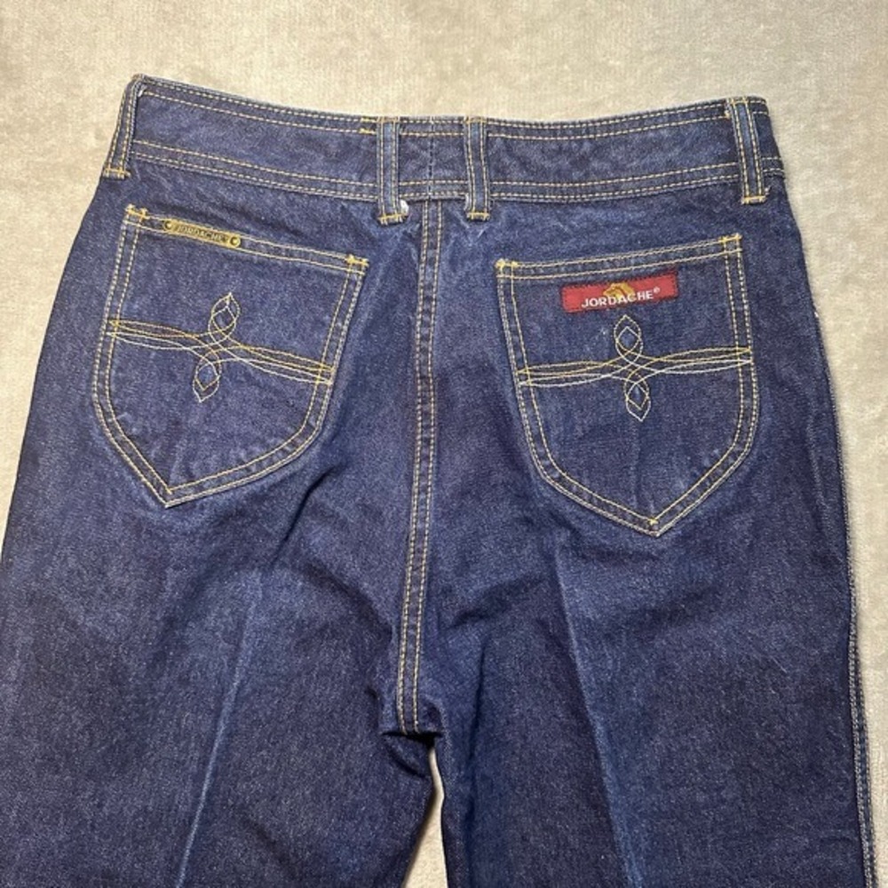 Vintage Jordache J9 Jeans Size 32L *27x26.5 Dark Wash Straight Leg Raw Hem 80s - Picture 8 of 17
